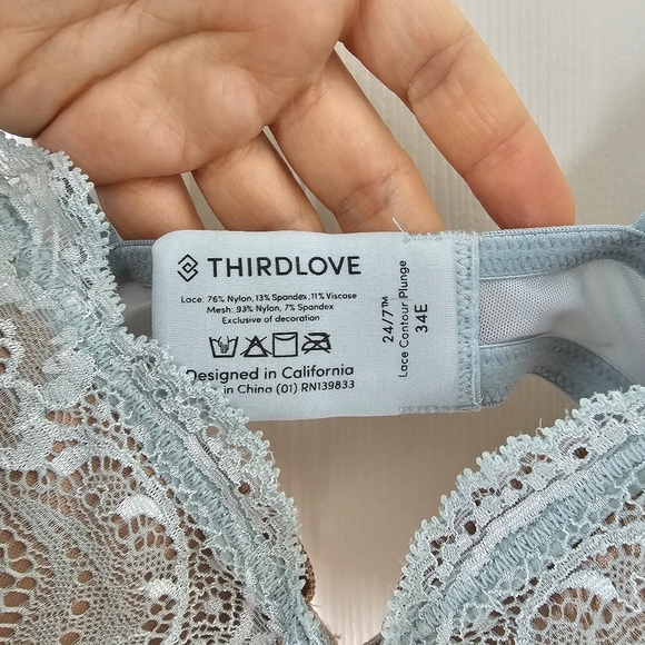 ThirdLove 24/7 Lace Contour Plunge Bra Daydream Blue Green Teal 34E Push Up - Picture 11 of 16